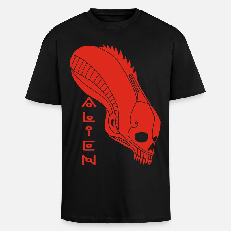 Roter Alien-Schädel - Oversized Heavyweight Unisex T-Shirt - Schwarz
