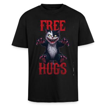 Lustige Umarmungen kostenlos Horror Dark Cat Humor - Oversized Heavyweight Unisex T-Shirt - Schwarz - Vorne - Alina (178cm) & Michal (187cm)