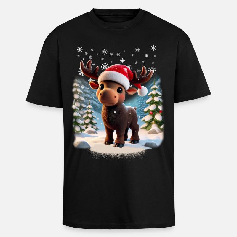 Elch - Moose - Weihnachten - Schnee - Oversized Heavyweight Unisex T-Shirt - Schwarz