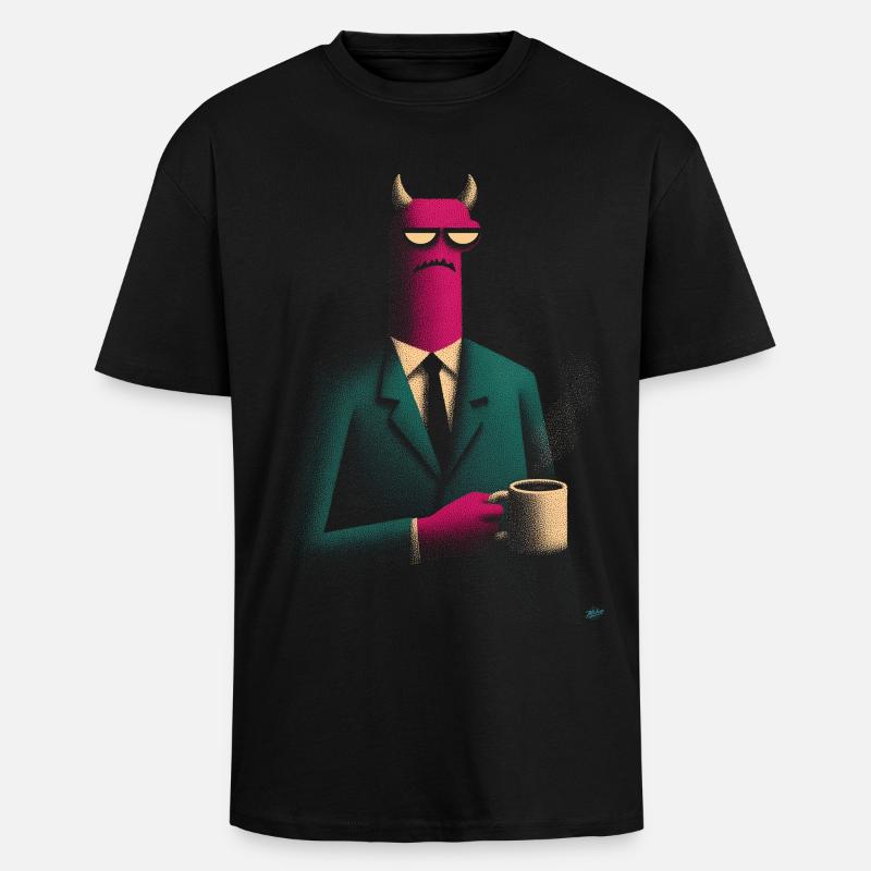 Dämon im Anzug mit Kaffee - Oversized Heavyweight Unisex T-Shirt - Schwarz