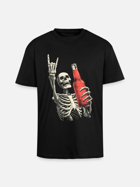Skeleton with Bottle Party - Unisex Oversized Heavyweight T-shirt - black
