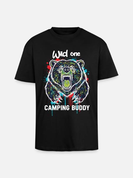 Wilder Campingkumpel Grizzlybär - Oversized Heavyweight Unisex T-Shirt - Schwarz
