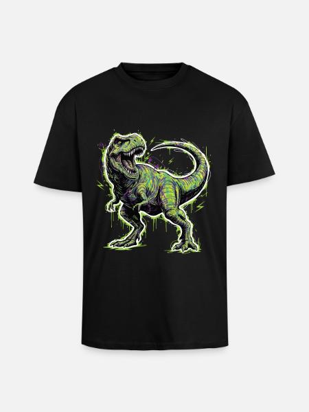 Tyrannosaur_electrique Dinosaur - Unisex Oversized Heavyweight T-shirt - black