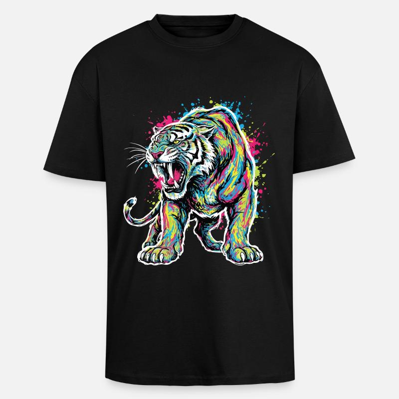 Neon Tiger Artistic Force - Unisex Oversized Heavyweight T-shirt - black