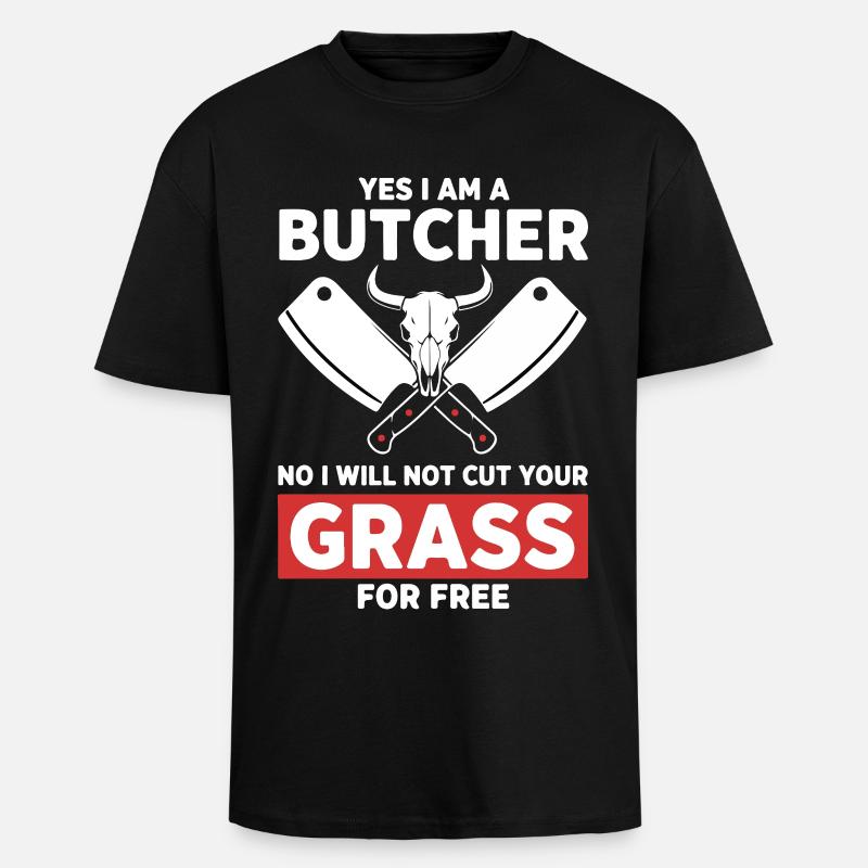 Humour Boucher Coupe Pas Herbe - T-shirt unisexe oversize épais - noir