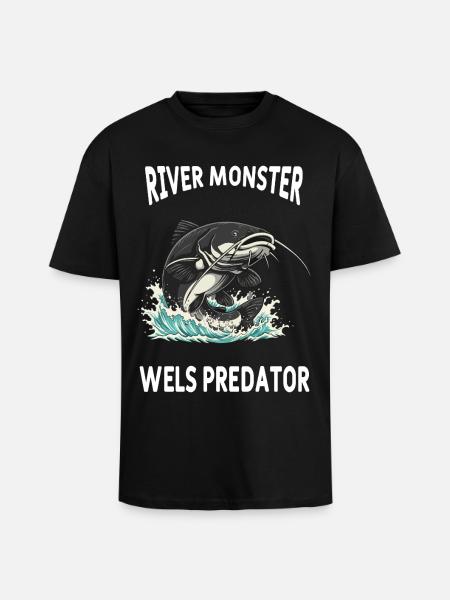 Fishing River Catfish - Unisex Oversized Heavyweight T-shirt - black