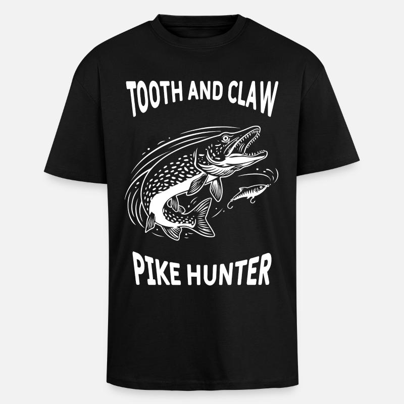 Hechtenfischen Hechtenjäger - Oversized Heavyweight Unisex T-Shirt - Schwarz