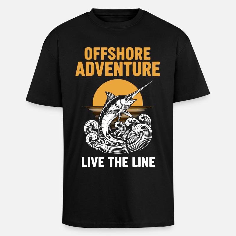 Fischerei-Seeschwertfisch-Abenteuer vor der Küste - Oversized Heavyweight Unisex T-Shirt - Schwarz