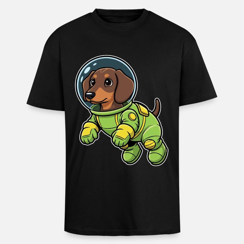 Chien Teckel Astronaute Espace Vert - T-shirt unisexe oversize épais - noir