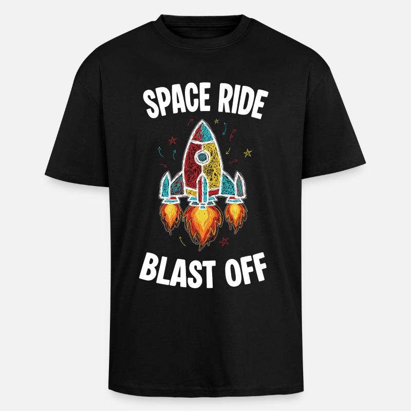 Fusée Espace Retro Scribble Blast Off - T-shirt unisexe oversize épais - noir