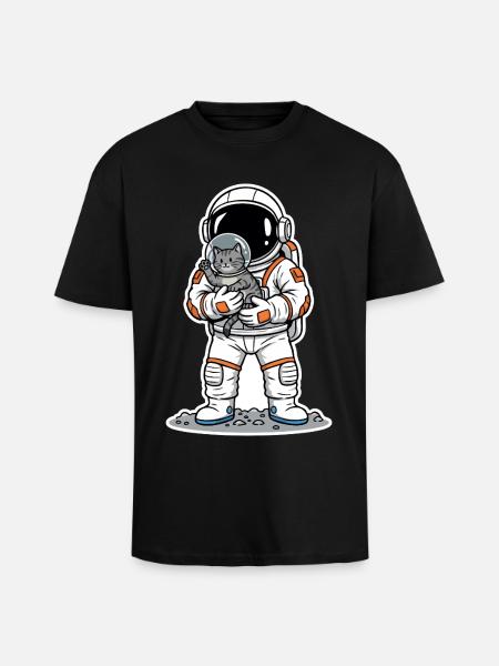 Gray Cat Space Astronaut Cuddly Cute - Unisex Oversized Heavyweight T-shirt - black