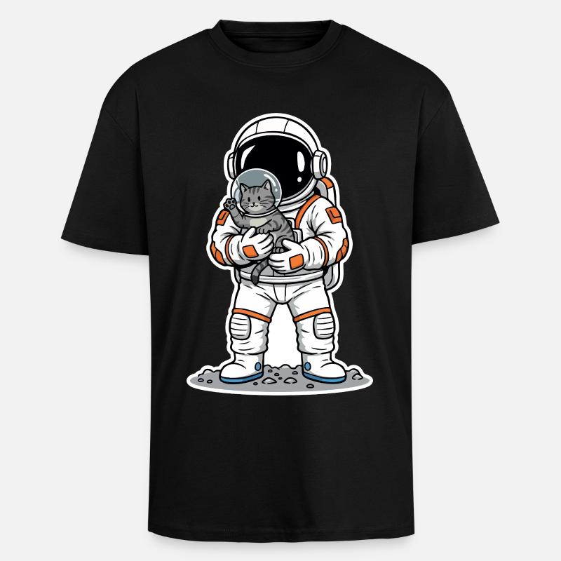 Chat Gris Astronaute Espace Câlin Mignon - T-shirt unisexe oversize épais - noir