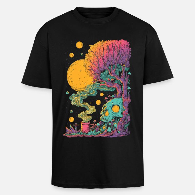 Psychedelic tree skull in the cosmos - Unisex Oversized Heavyweight T-shirt - black