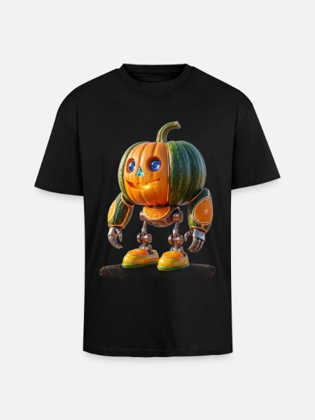 Pumpkin Robot Jack-o'-Lantern - Unisex Oversized Heavyweight T-shirt - black
