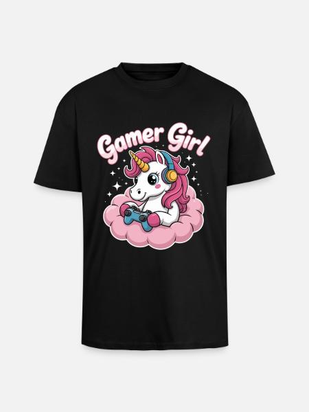Gamer Mädchen Einhorn - Oversized Heavyweight Unisex T-Shirt - Schwarz