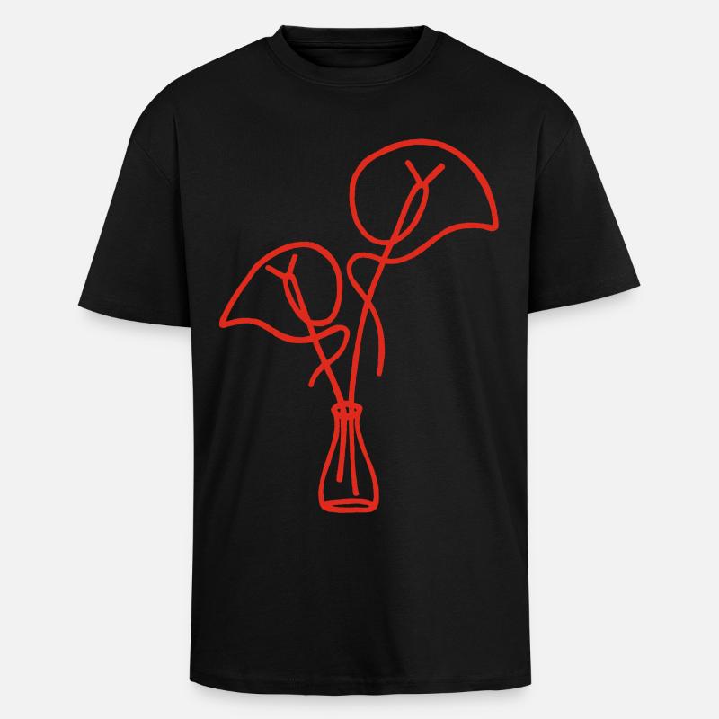Rote Blumenskizze - Oversized Heavyweight Unisex T-Shirt - Schwarz