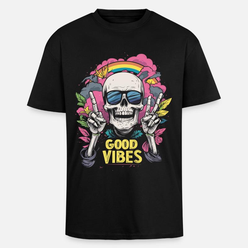 Skull Regenbogen - Oversized Heavyweight Unisex T-Shirt - Schwarz