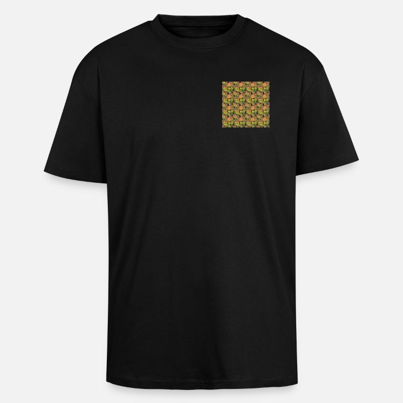 Fruit Lemon Orange Pattern - Unisex Oversized Heavyweight T-shirt - black