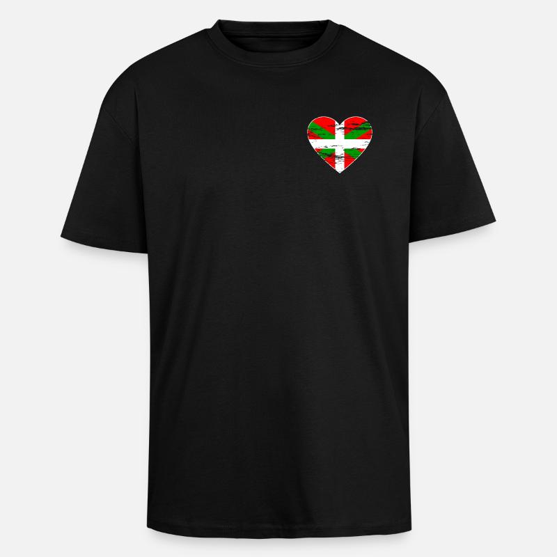 Drapeau basque coeur utilisé - T-shirt unisexe oversize épais - noir