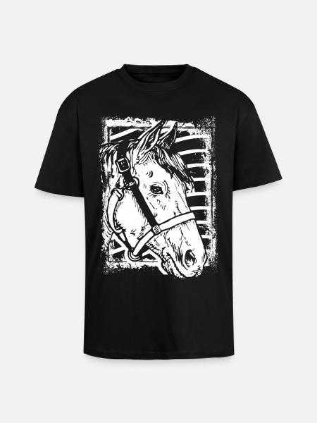 Reiten - Reiter - Pferd - Pferdekopf - Oversized Heavyweight Unisex T-Shirt - Schwarz