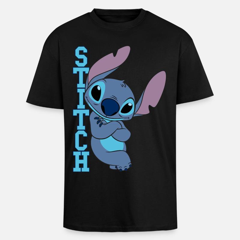 Lilo & Stitch Schriftzug Mit Stitch - Oversized Heavyweight Unisex T-Shirt - Schwarz