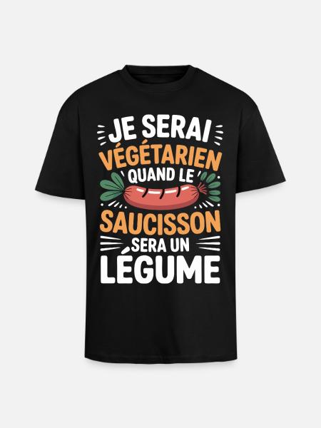 Humour Sausage – Never Vegetarian - Unisex Oversized Heavyweight T-shirt - black