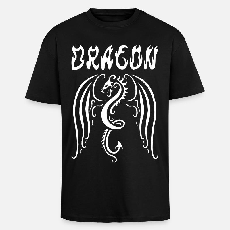 Dragon blanc - T-shirt unisexe oversize épais - noir