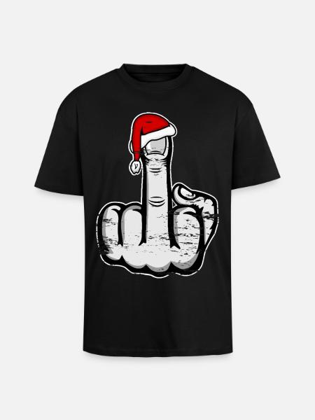 Christmas Middle Finger with Santa Hat - Unisex Oversized Heavyweight T-shirt - black