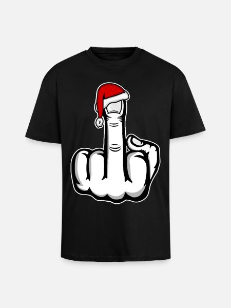 Christmas Middle Finger with Santa Hat - Unisex Oversized Heavyweight T-shirt - black