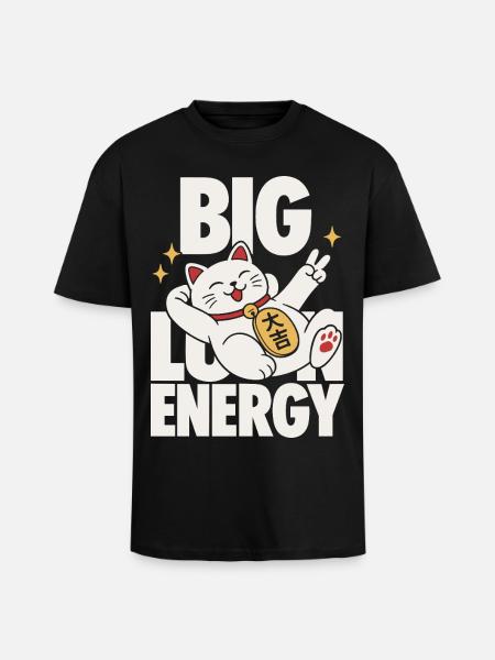 Big Luck Energy Lucky Cat Design - Unisex Oversized Heavyweight T-shirt - black