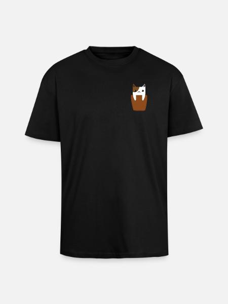 Chest pocket with cat - Unisex Oversized Heavyweight T-shirt - black