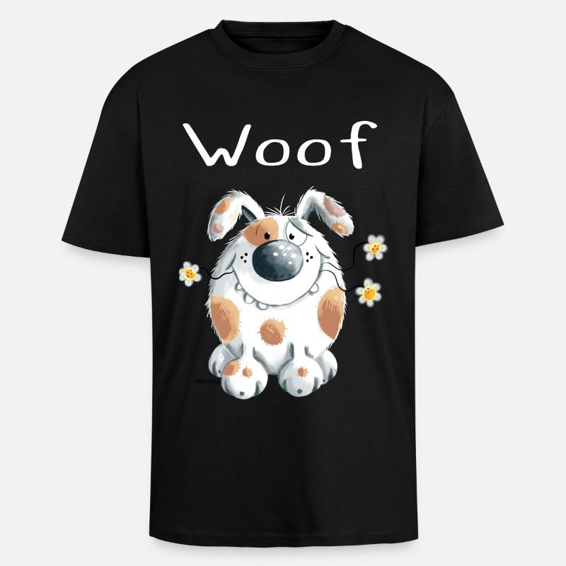 Woof Hund mit Gänseblümchen - Dog - Comic - Oversized Heavyweight Unisex T-Shirt - Schwarz