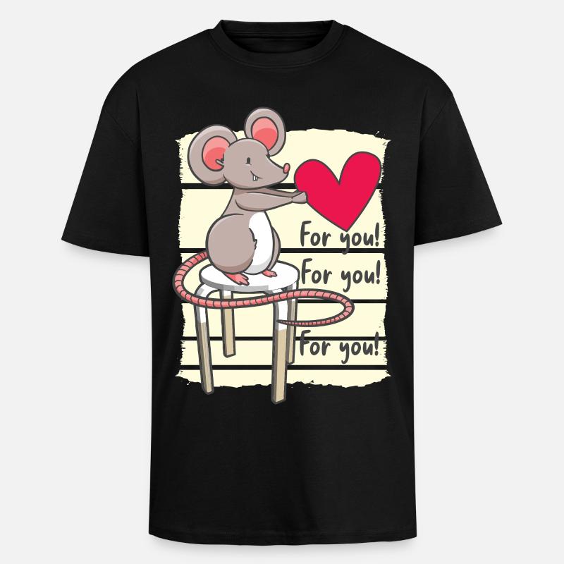 Sweet mouse with heart - Unisex Oversized Heavyweight T-shirt - black