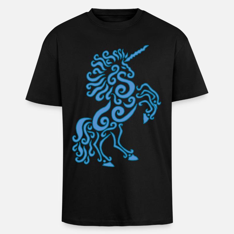 Blaues Einhorn Pferd - Oversized Heavyweight Unisex T-Shirt - Schwarz