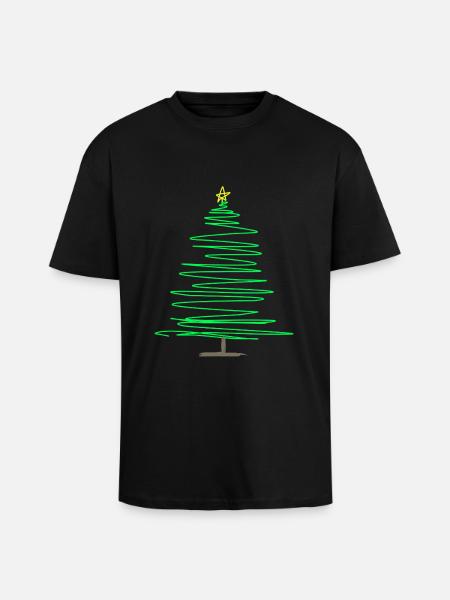 Green spiral fir tree with star - Unisex Oversized Heavyweight T-shirt - black