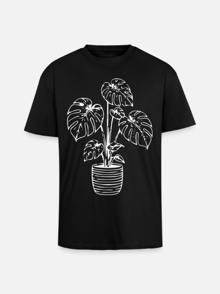 Monstera line art on black - Unisex Oversized Heavyweight T-shirt - black
