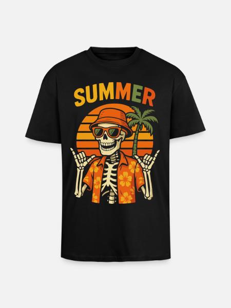 Sun Tiki Skeleton Summer - Unisex Oversized Heavyweight T-shirt - black