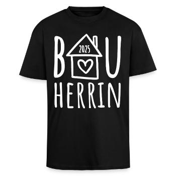 Bauherrin 2025 - Oversized Heavyweight Unisex T-Shirt - Schwarz - Vorne - Alina (178cm) & Michal (187cm)