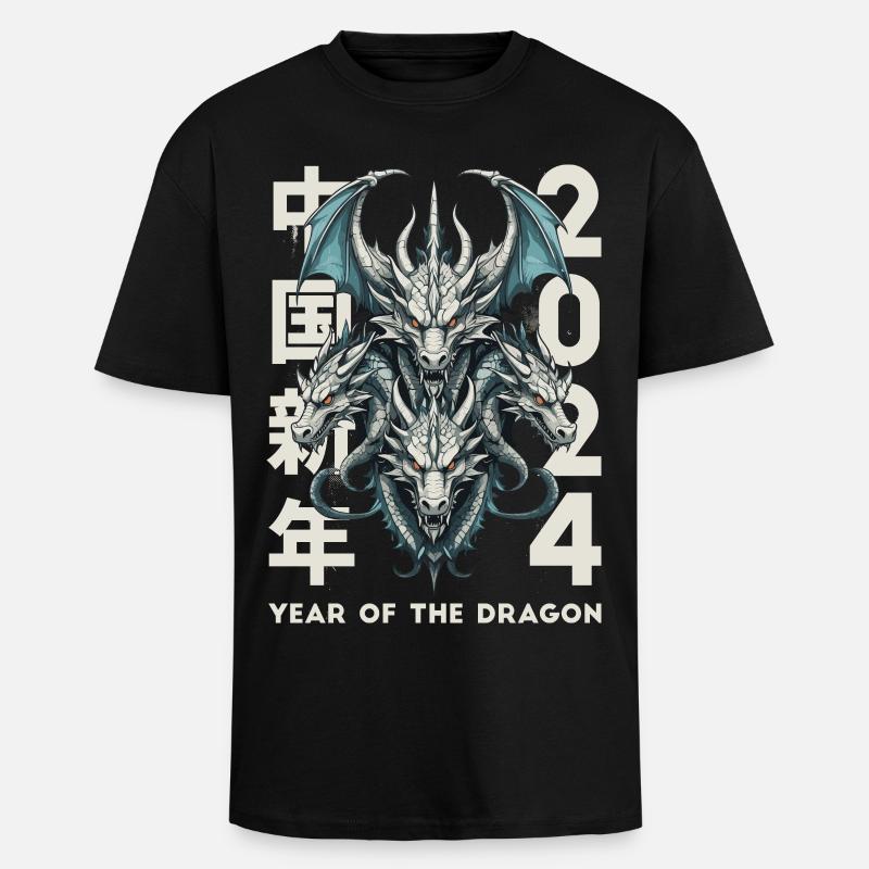 Chinesische Drachen - Oversized Heavyweight Unisex T-Shirt - Schwarz