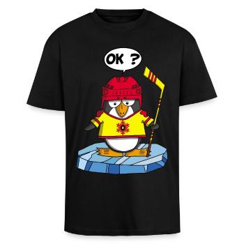 Sporty Penguin - Unisex Oversized Heavyweight T-shirt - black - Front - Alina (178cm) & Michal (187cm)
