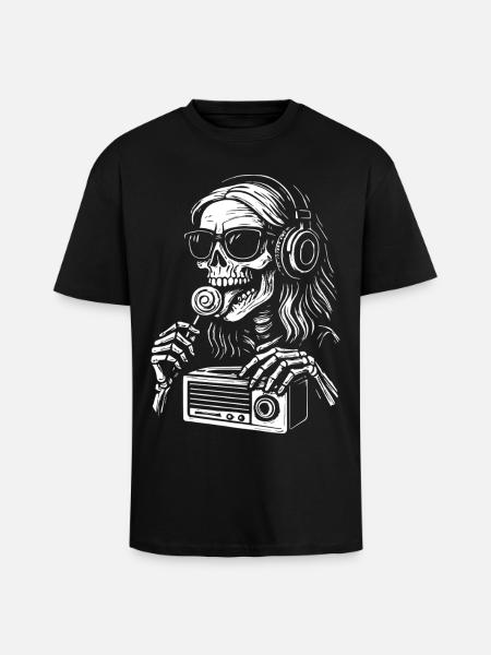 Skeleton DJ with headphones - Unisex Oversized Heavyweight T-shirt - black