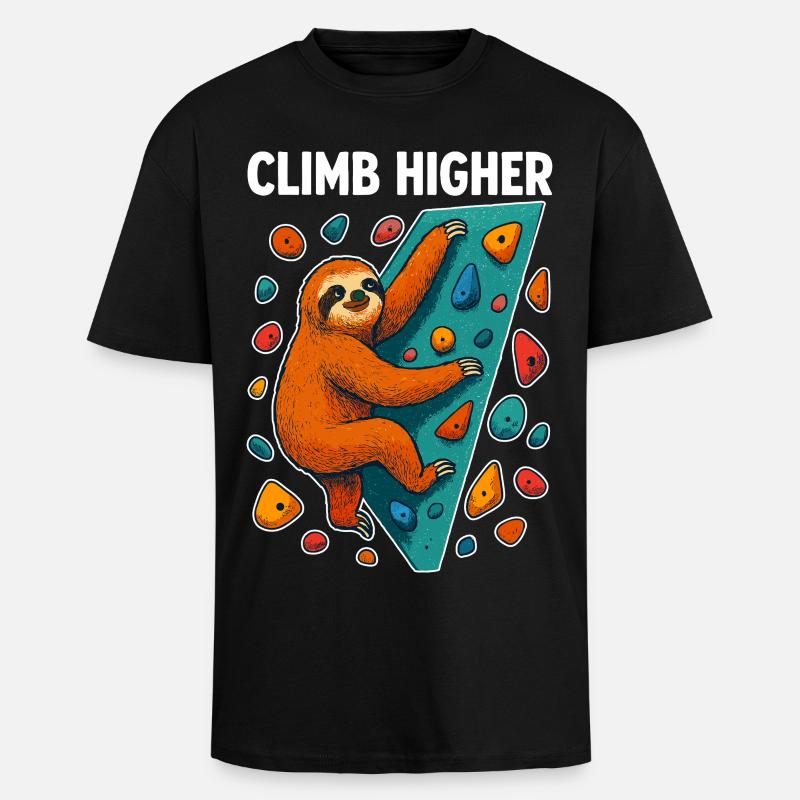 Bouldering Sloth Climbing Gift - Unisex Oversized Heavyweight T-shirt - black