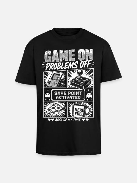 Game On Problems Off Retro Gaming - Oversized Heavyweight Unisex T-Shirt - Schwarz