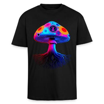 Champignon psychédélique - T-shirt unisexe oversize épais - noir - Devant - Alina (178cm) & Michal (187cm)