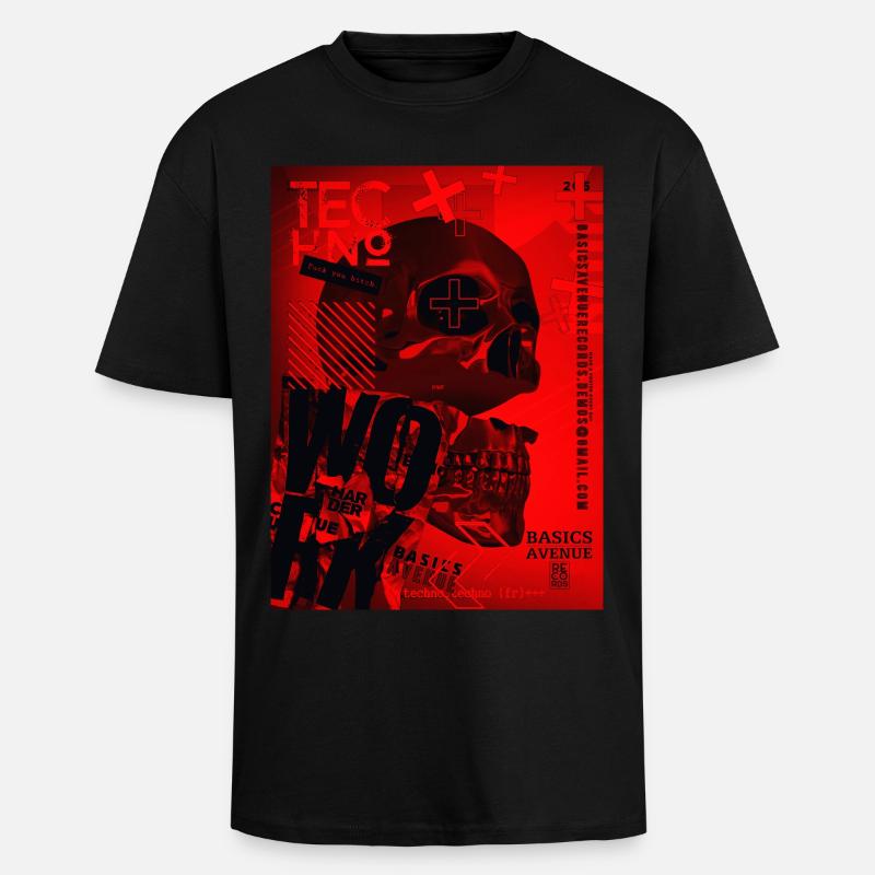 Crâne Rouge Techno Urbain - T-shirt unisexe oversize épais - noir