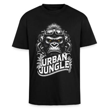 Urban Jungle Logo - T-shirt unisexe oversize épais - noir - Devant - Alina (178cm) & Michal (187cm)
