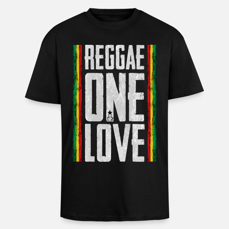 Reggae Love Design with Banner - Unisex Oversized Heavyweight T-shirt - black