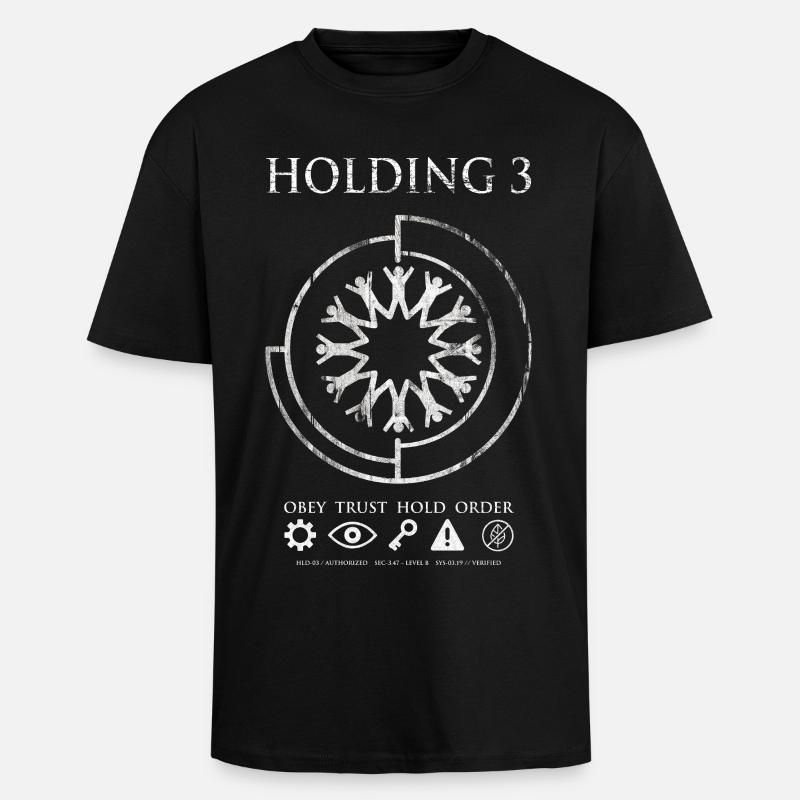 Holding 3 – Dystopisches Sci-Fi-Emblem-Design - Oversized Heavyweight Unisex T-Shirt - Schwarz