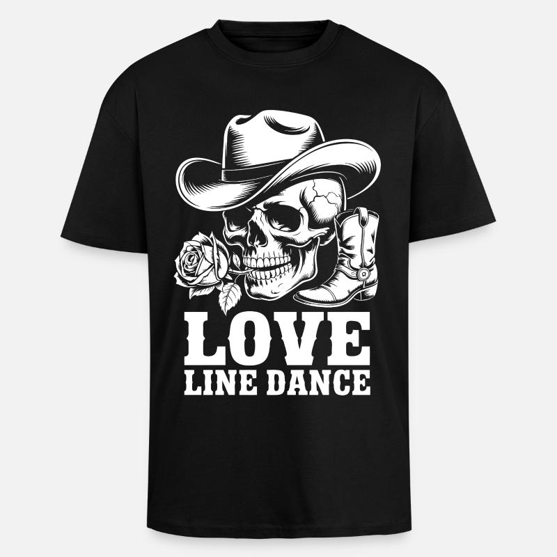 Skeleton Cowboy Line Dance - Unisex Oversized Heavyweight T-shirt - black
