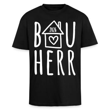 Bauherr 2026 - Oversized Heavyweight Unisex T-Shirt - Schwarz - Vorne - Alina (178cm) & Michal (187cm)